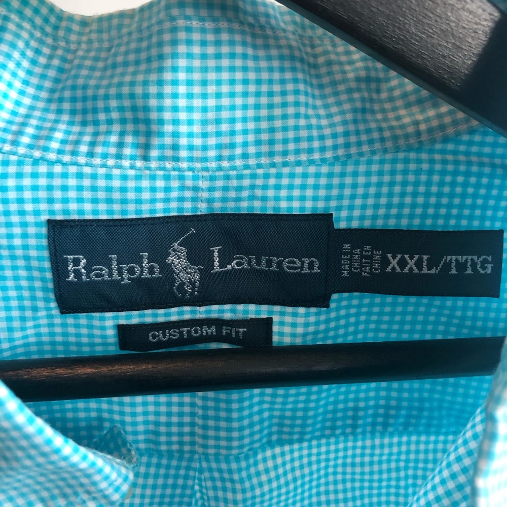 Ralph Lauren Men’s Aqua Blue Button-Down Shirt with Pink Pony - Picture 3 of 5